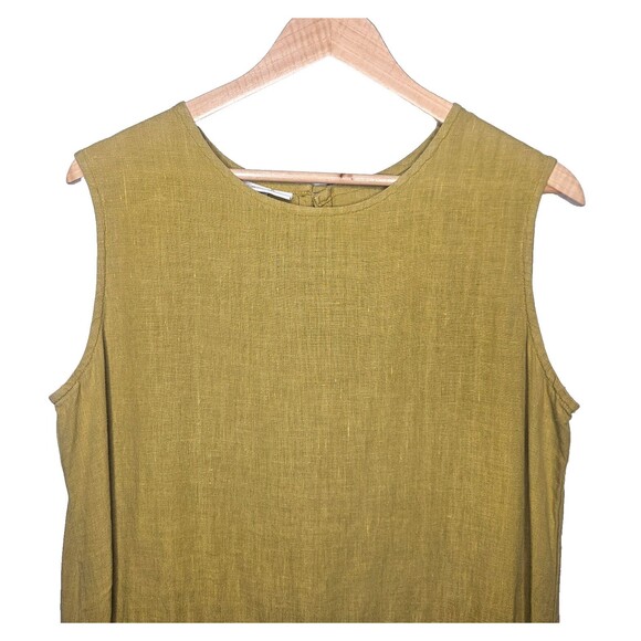BRYN WALKER 100% Linen Tunic Small Side Slits Sleeveless Green Beachy Lagenlook - Picture 2 of 9